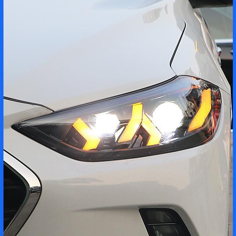 16-21款领动改装启动一抹蓝led日行灯双光透镜恶魔眼LED大灯总成