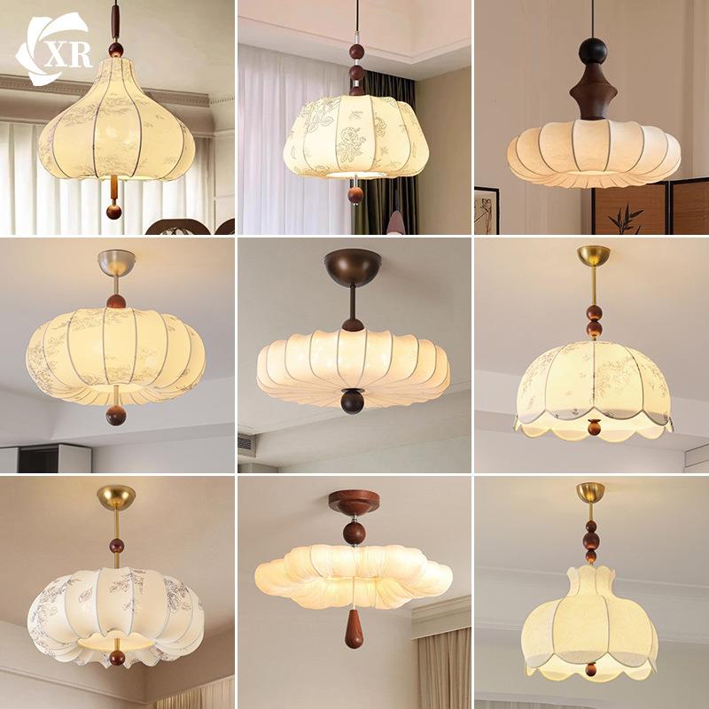 法式中古风布艺卧室灯美式复古餐厅吊灯vintage南洋温馨主卧灯具