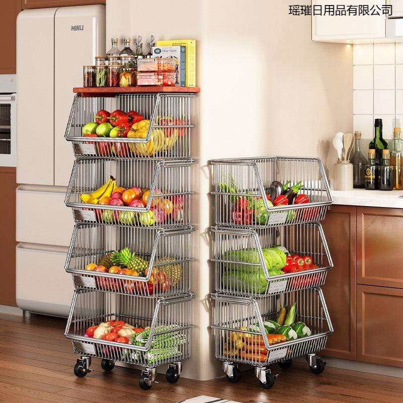 多层置物架蔬菜架子可移动小推车菜篮子厨房台面收纳厨房调料架