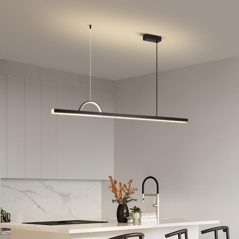 意式极简餐厅吊灯现代简约吧台高端设计师全光谱全铜一字长条吊灯