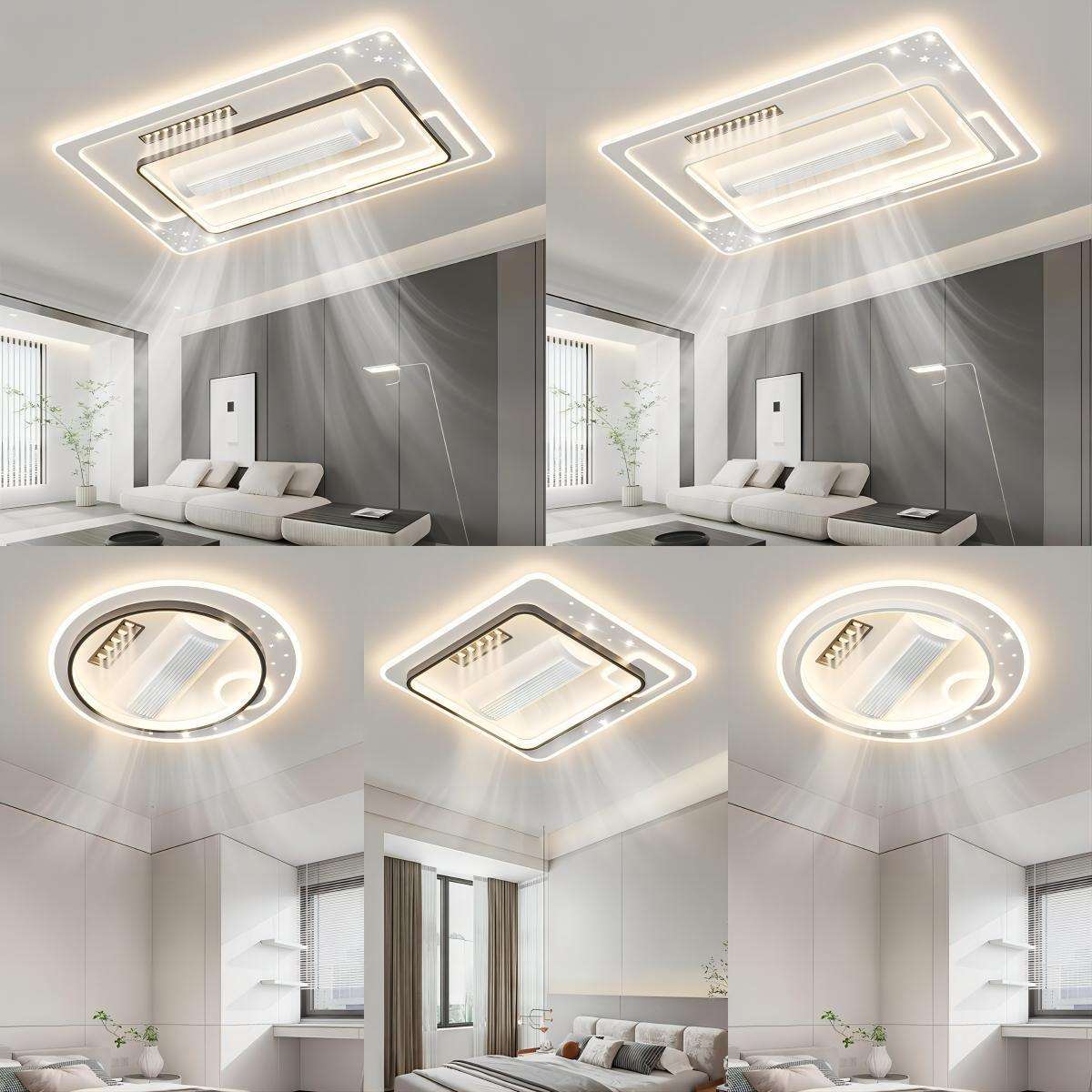 新款滚筒式无叶风扇灯智能静音护眼现代简约家装灯饰全屋套餐组合