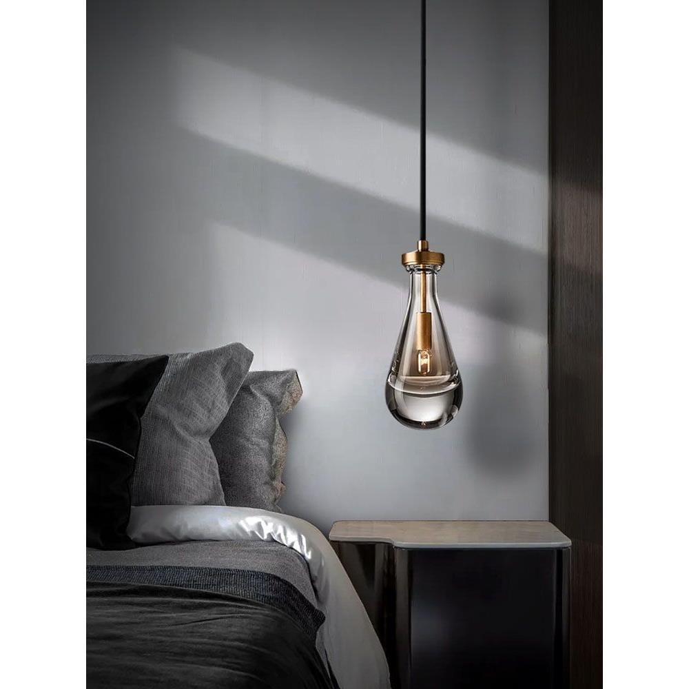 卧室书房床头现代轻奢小吊灯简约全铜单头客厅饭厅吧台吊灯水滴灯