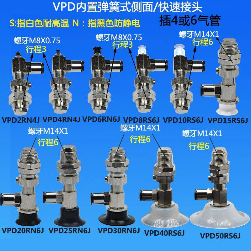 内置弹簧式侧进气真空吸盘VPD2\4\6\8\10\30\60\RS6J