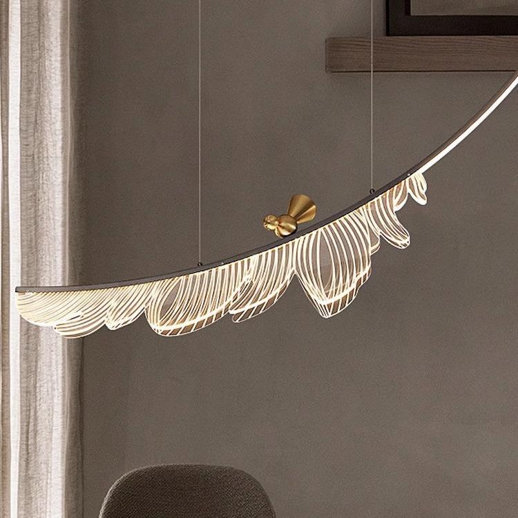 后现代全铜轻奢三头餐厅吊灯美式复古楼梯灯led小鸟羽毛吧台灯具