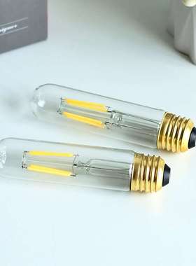 2个装T28试管灯LED灯丝灯泡120V 4W E26底座4000K中性光复古灯泡