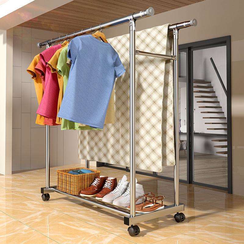 不锈钢衣架落地立式家用挂衣架落地置物架挂衣杆阳台晾衣晒被