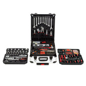 热销碳钢187件家用五金工具组合套装 汽修机修铝制拉杆箱套筒扳手