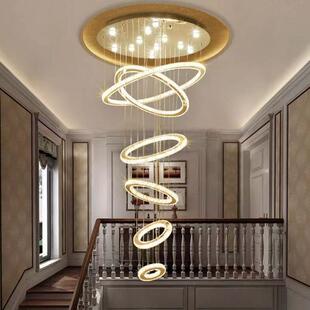 复式楼中空楼梯吊灯loft客厅餐厅灯简约现代别墅个性圆环水晶吊灯