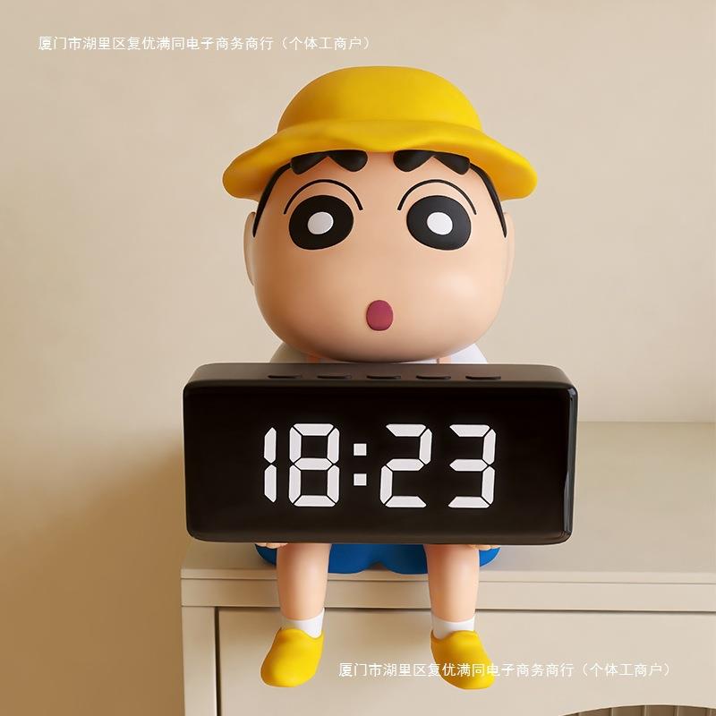 时钟卧室电子钟台式风摆放摆件闹钟钟表奶油蜡笔小新桌面创意包邮