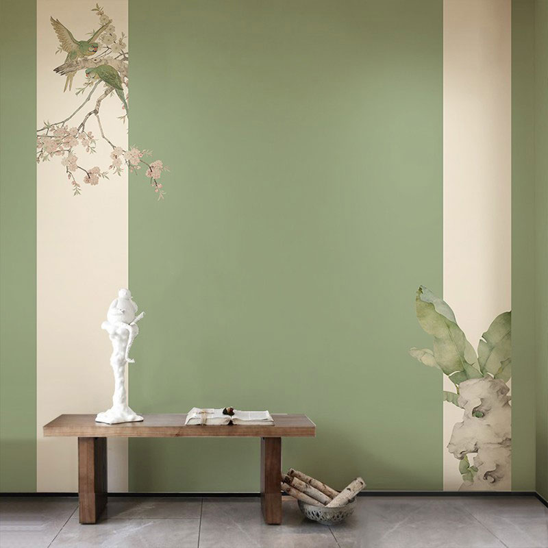 热销中式意境花鸟桃花芭蕉墙纸茶室卧室客厅壁布养生馆餐厅背景墙