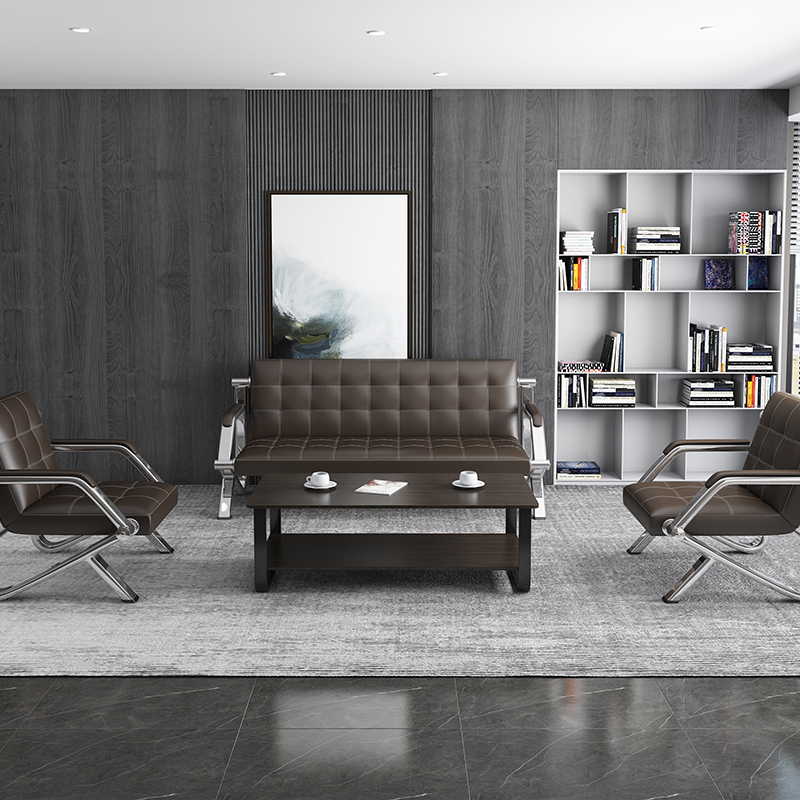 热销接待室办公沙发茶几组合简约现代商务休闲简易办公室沙发三人