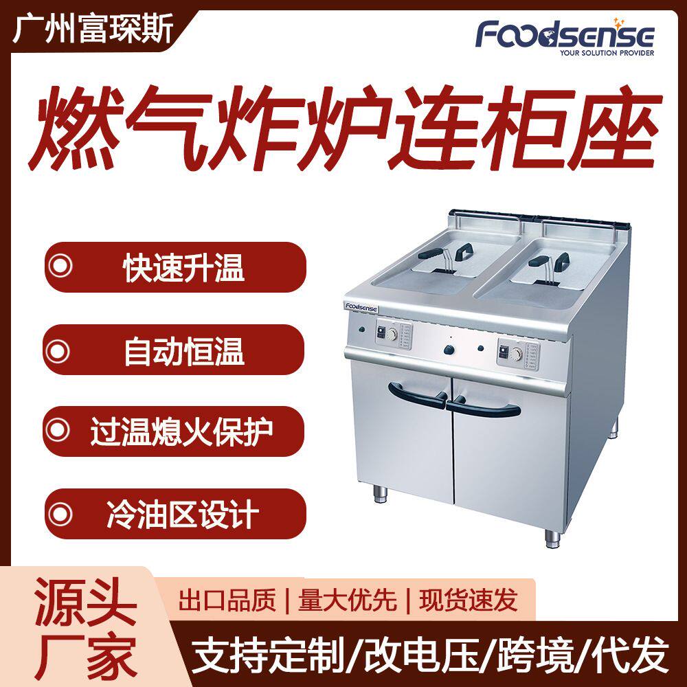富琛斯燃气炸炉连柜座天然气液化气炸锅双缸双筛燃气炸炉