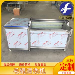 枇杷叶连续式清洗设备 毛刷喷淋清洗机器 核桃仁毛辊脱皮清洗机