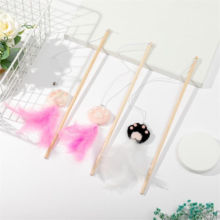 猫咪玩具猫爪逗猫棒木杆羽毛铃铛现货猫猫自嗨互动宠物用品