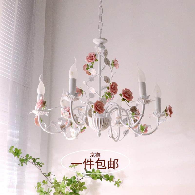 法式奶油蜡烛玫瑰吊灯简约田园卧室浪漫花草温馨客厅灯复古陶瓷灯