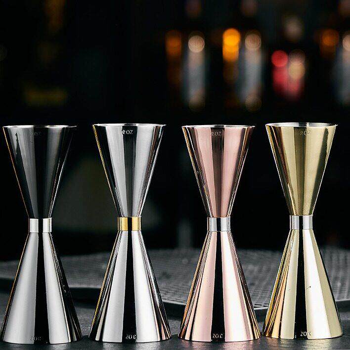 双头金圈量酒器不锈钢304量酒杯带刻度盎司杯器酒吧调酒工具套装
