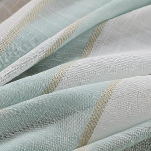 厂家直供色织窗帘纱棉竹节条子纱浅绿色时尚透光窗纱客厅卧室窗户