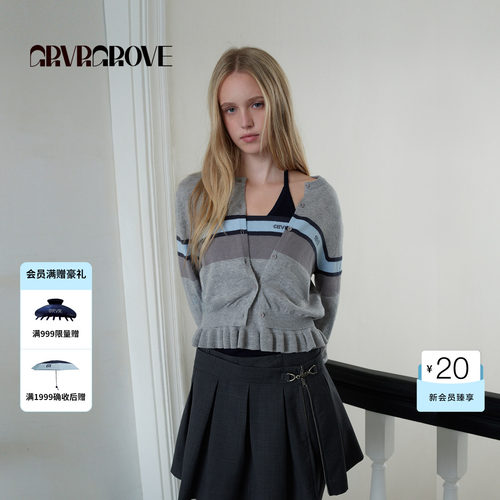 GROVE官方旗舰店2026PS春季款长袖毛衣开衫撞色条纹 GP26KNC25