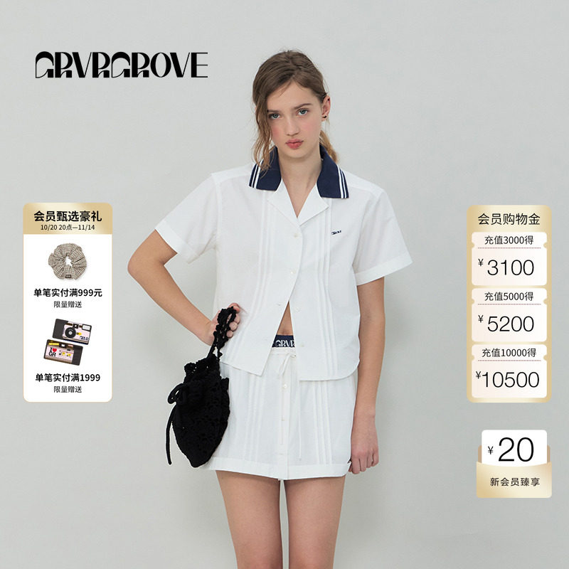 【博主同款】GROVE2025春夏新款女短袖衬衫polo领海军风GR5SH01C