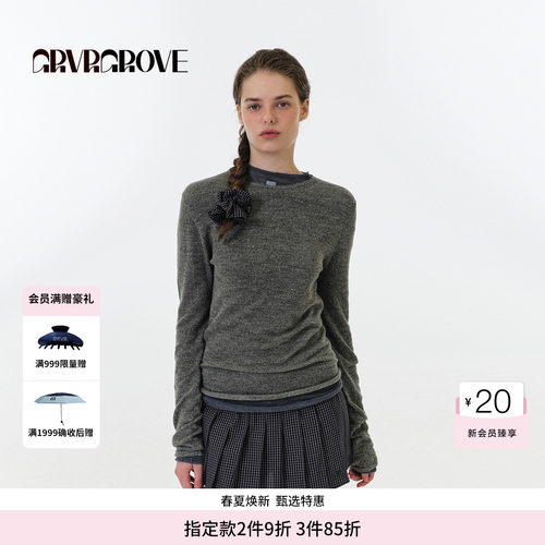 GROVE官方旗舰店FW秋季款圆领长袖针织打底衫女 GF5KN04J