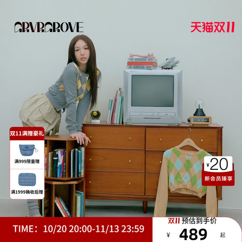 【林娜琏同款】GRVR GROVE官方旗舰店26PS毛衣开衫菱格GP26KNC20