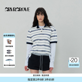 【博主同款】GROVE旗舰店SS春夏款女士条纹短袖polo衫t恤GR5TS03C