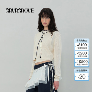 GS5KN17J 开衫 GROVE官方旗舰店2025SS春夏新款 女士撞色针织长袖