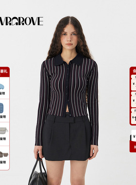 GROVE官方旗舰店2025PS春季新款明星同款条纹针织开衫女GS5KN13C