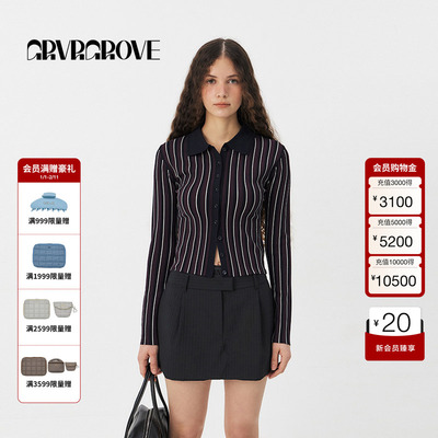GROVE官方旗舰店2025PS春季新款明星同款条纹针织开衫女GS5KN13C