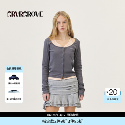 GROVE官方旗舰店2026PS春季新款长袖T恤挂脖开衫短款女 GP26CAK01