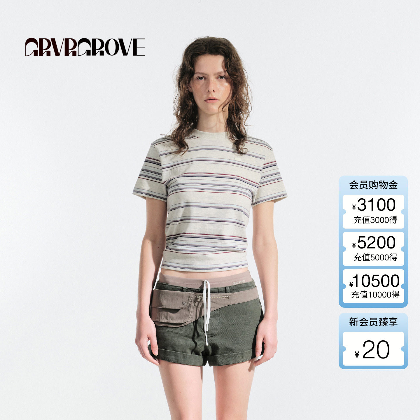 GROVE官方旗舰店2025夏季新款女条纹短袖t恤宽松休闲韩版GM5TS04M