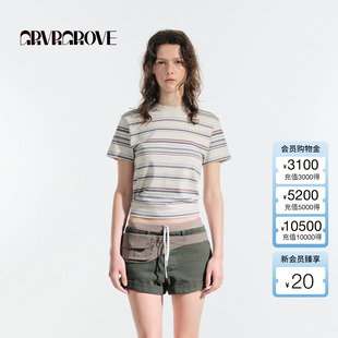 t恤宽松休闲韩版 女条纹短袖 GM5TS04M 新款 GROVE官方旗舰店2025夏季