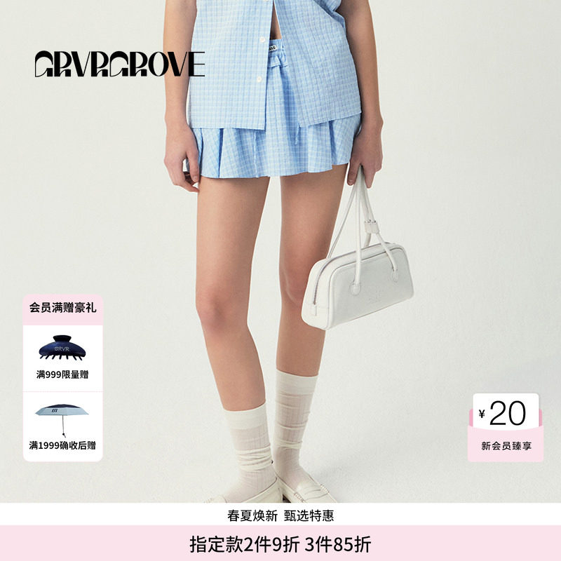 GROVE官方旗舰店SS春夏款女士格纹梭织裙裤 GS5SK19M