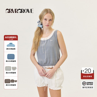 GROVE官方旗舰店2026PS春季新款假两件针织背心袖笼花边GP26TSC32