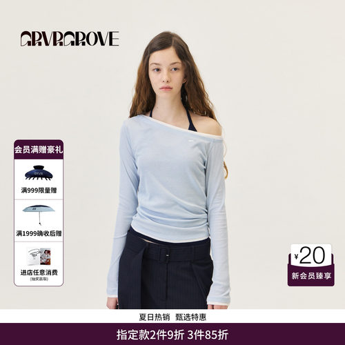 GRVR GROVE官方旗舰店2026PS春季假两件长袖T恤斜肩撞色GP26TSC30