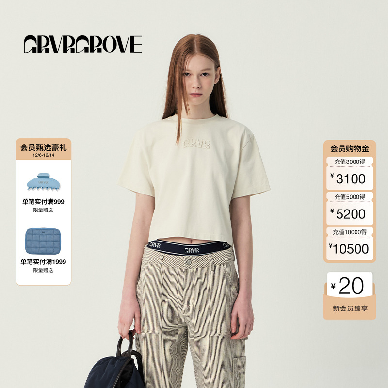 GROVE官方旗舰店2025SS春夏新款女士圆领短袖t恤GR5TS05C