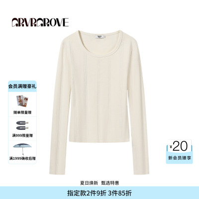 GROVE官方旗舰店2026PS春季新款长袖T恤大领口打底衫 GP26TSK60