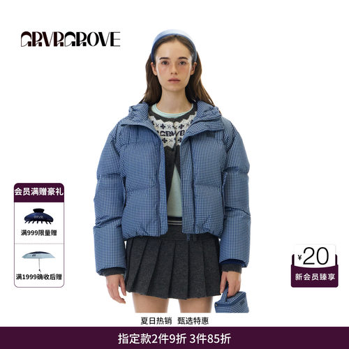 GRVR GROVE官方旗舰店 WT冬季款格纹短款羽绒服外套女 GCW5DJ01