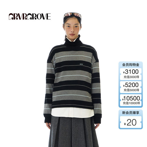 GROVE官方旗舰店 2025WT冬季新款长袖T恤撞色套头打底衫 GCW5TS04