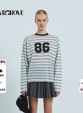 GROVE官方旗舰店2026SS春夏新款韩系条纹上装长袖T恤女 GS26TSC63