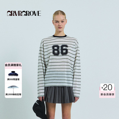 GROVE官方旗舰店2026SS春夏新款韩系条纹上装长袖T恤女 GS26TSC63