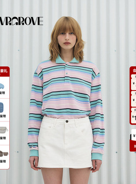 GROVE官方旗舰店明星同款2025春季新款长袖条纹polo衫女GS5TS03M