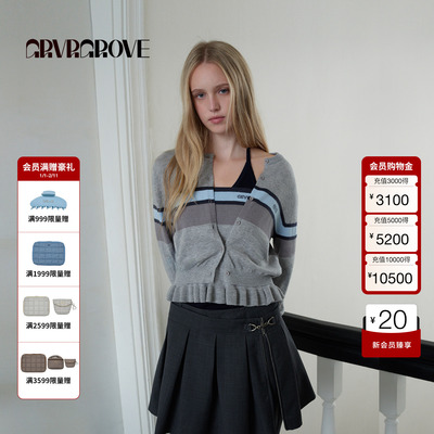 GROVE官方旗舰店2026PS春季新款长袖毛衣开衫撞色条纹 GP26KNC25