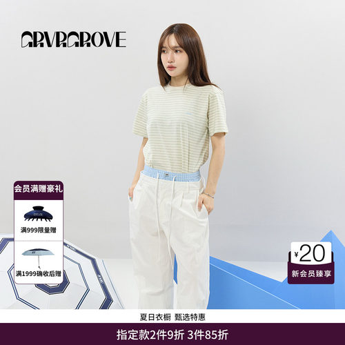 GRVR GROVE官方旗舰店女士SS春夏款条纹圆领短袖T恤 GCM5TS01