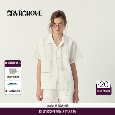 GRVR GROVE官方旗舰店SS春夏款女士蕾丝短袖衬衫t恤GS5SH09M