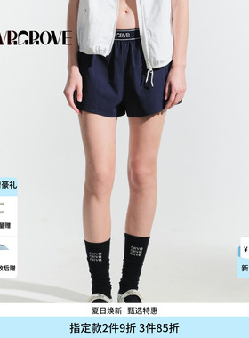 GROVE官方旗舰店HS夏日款女士松紧腰梭织短裤GM5PT01C