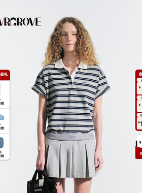 GROVE官方旗舰店2025HS夏日新款条纹短袖POLO衫女款 GM5TS06M