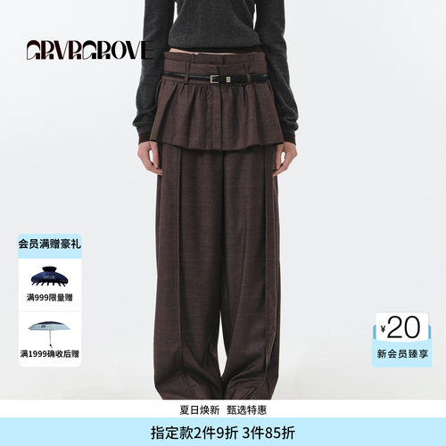 GROVE官方旗舰店 FW秋季款条纹梭织长裤女款韩直筒GF5PT01C