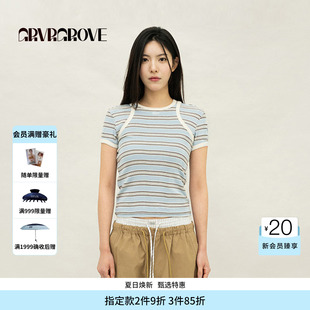 GROVE官方旗舰店2026PS春季新款短袖T恤条纹撞色上装女GP26TSK14