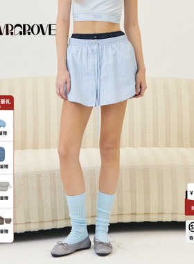 GROVE官方旗舰店2026PS春季新款梭织短裤下装条纹女 GP26SKC14